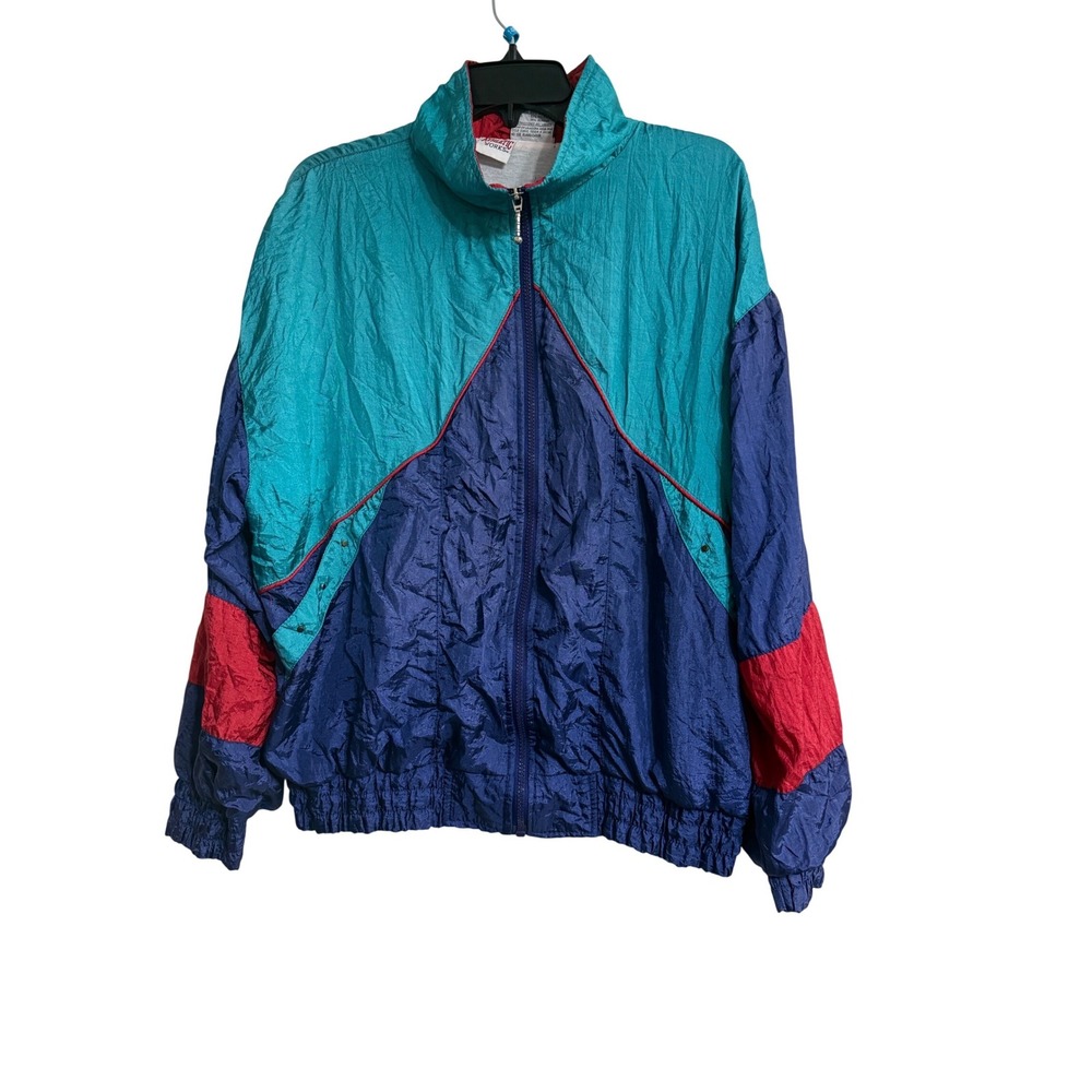 Athletic Works Vintage 90s Colorblock‎ Windbreaker Jacket Teal Navy Red Large
